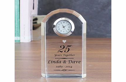 Personalised Silver Anniversary Crystal Clock