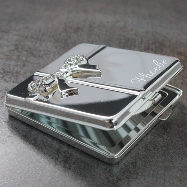 Personalised Silver Plated Compact Mirror with Bow