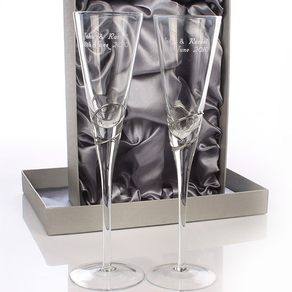 Personalised Silver Swirl Champagne Flutes