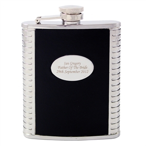 Personalised Steel and Black Leather Hipflask