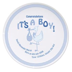 Personalised Stork Its a Boy Plate