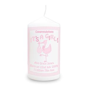 Personalised Stork Its a Girl Candle