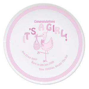 Personalised Stork Its a Girl Plate