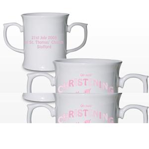 Personalised Stork Pink Christening Loving Mug