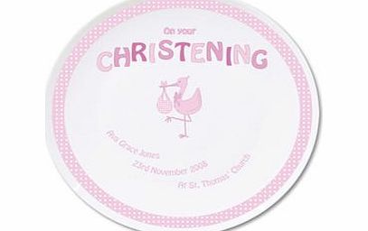 Stork Pink Christening Plate