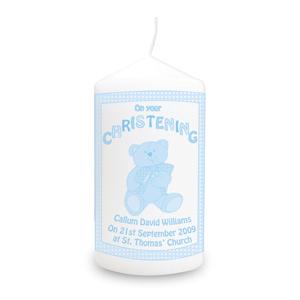 Personalised Teddy Blue Christening Candle