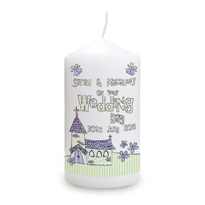 Personalised Whimsical Church Wedding Candle