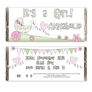 Personalised Whimsical Pram Its a Girl Chocolate