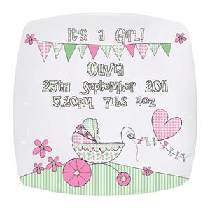 Personalised Whimsical Pram Its a Girl Plate