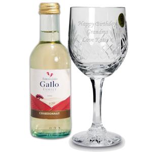 Personalised White Wine and Crystal Goblet Set