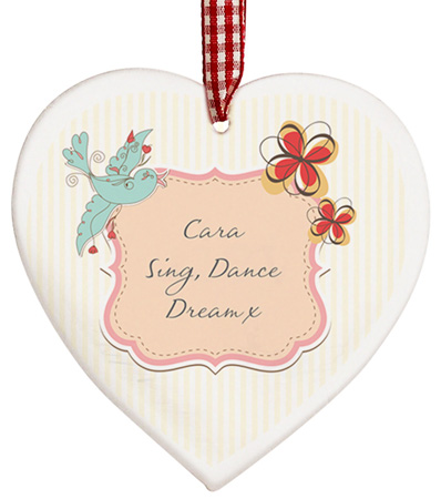 Personalised Wooden Heart Decoration - Songbird