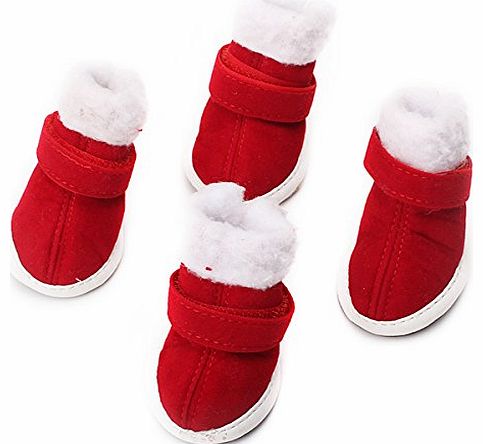 Pet Accessories Santa Red Warm Plush Pet Dog Christmas Shoes Outdoor Snow Boots Pack Of 4