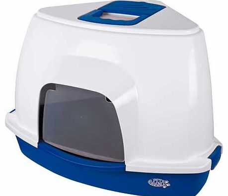 Pet Brands Corner Cat Litter Tray with Hood - Blue