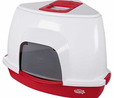 Corner Cat Litter Tray with Hood - Red