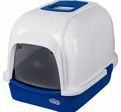 Oval Cat Litter Tray with Hood - Blue