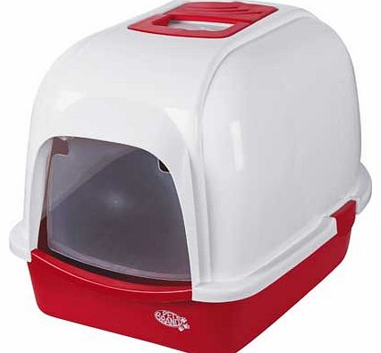 Oval Cat Litter Tray with Hood - Red