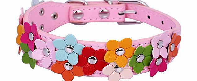 Pet Moon Soft Leather Dog Collar Flower Colour Padded Mulitple Colours (Pink, Small(10.8 - 13.2 in))