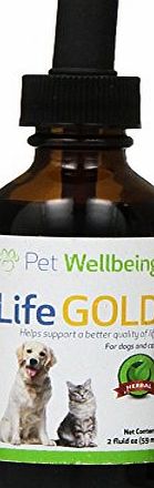 Pet Wellbeing - Life Gold - Dog or Cats Health Support - a Natural, Herbal Supplement that Helps Manage the effects of cancer on your Dog or Cat - 2 oz Liquid Bottle