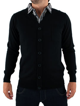 Peter Werth Black Cardigan with Shirt Insert