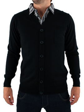 Black Cardigan with Shirt Insert