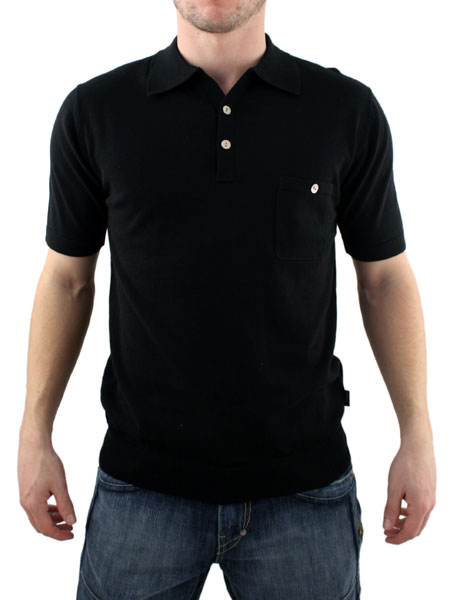 Peter Werth Black Knit Polo Shirt