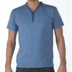Peter Werth Mens Fine Stripe Y-Neck T-Shirt Royal/Pale Blue
