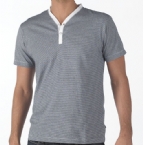 Peter Werth Mens Fine Stripe Y-Neck T-Shirt White/Navy