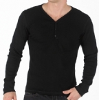 Peter Werth Mens Y-Neck Rib T-Shirt Black