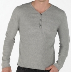 Mens Y-Neck Rib T-Shirt Grey Marl