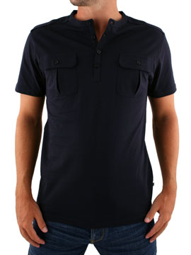 Navy Grandad Collar T-Shirt