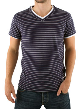 Peter Werth Navy Stripe V Neck T-Shirt