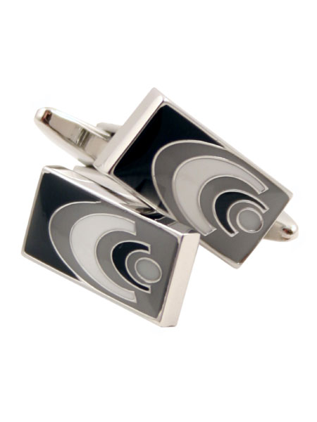 Peter Werth Silver/Grey Curve Pattern Cufflinks