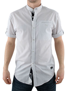 Peter Werth White/Navy Grandad Collar Shirt