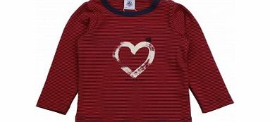 Petit Bateau Red and Navy Striped Toddler Girls