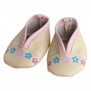Petite Deluxe Shoe Beige With Flowers Fits Dolls Up To 45cm
