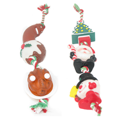Pets at Home Christmas 3 Vinyl Toys on a Rope Dog Toy by Pets at Home