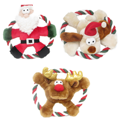 Pets at Home Christmas Plush and Rope Frisbee Squeaky Dog Toy by Pets at Home