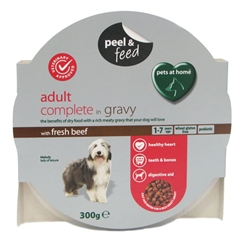 Pets at Home Peel and#38; Feed Adult Complete Dog Food with Beef and38; Gravy 300gm