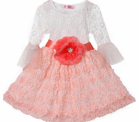Sweet Lace Rose Kids Fashion Wedding Dress Dinner Clothes For 3 Years