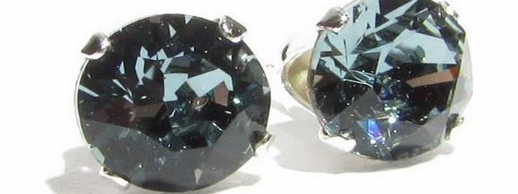 pewterhooter SILVER STUD EARRINGS MADE WITH SPARKLING INDIAN SAPPHIRE SWAROVSKI CRYSTAL. HIGH QUALITY. LOW PRICES.