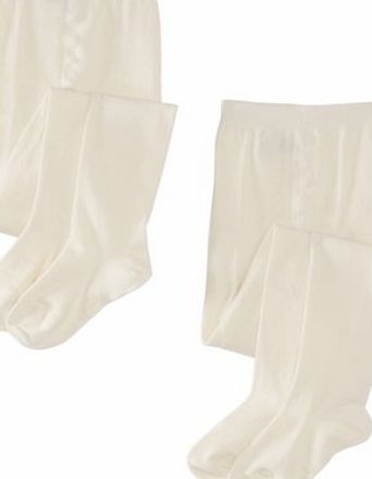 PEX Cotton Soft Sunset 2 Pairs Girls Tights Cream 9-11