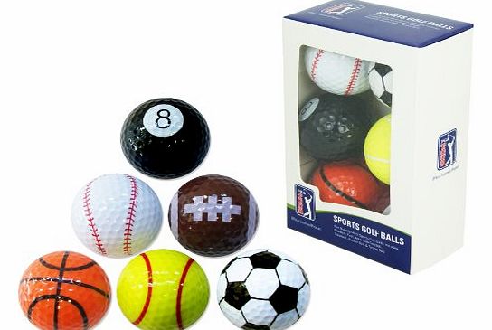 PGA Tour Novelty Fun Sports Golf Balls (Set of 6)