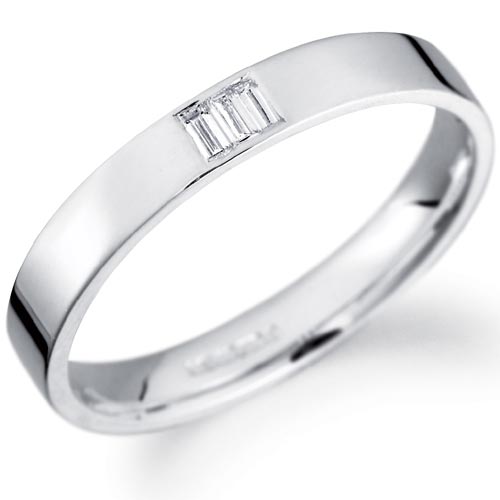 PH Rings 3mm Baguette Diamond Set Wedding Band In 18 Carat White Gold