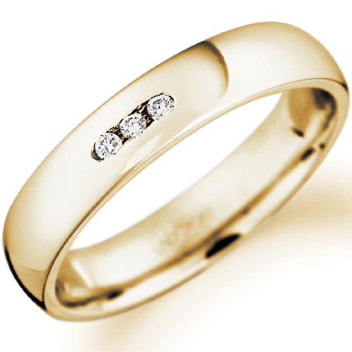 PH Rings 4mm Diamond Set Court Wedding Band In 18 Carat Yellow Gold