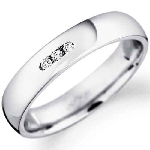 PH Rings 4mm Diamond Set Court Wedding Band In 9 Carat White Gold