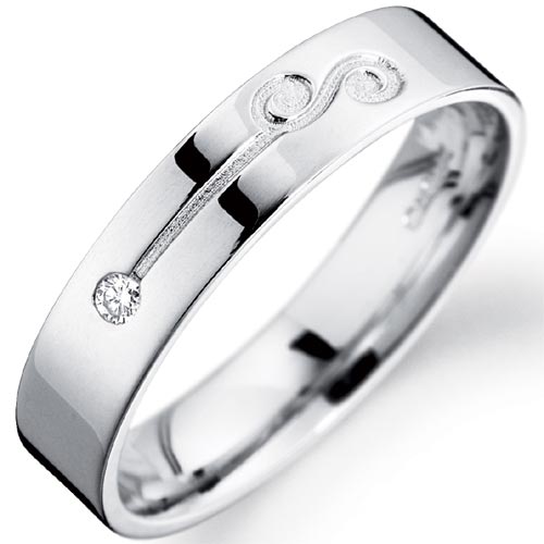 PH Rings 4mm Diamond Set Engraved Wedding Band In 18 Carat White Gold