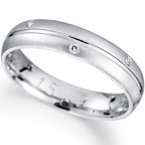 PH Rings 4mm Diamond Set Groove Court Wedding Band In 18 Carat White Gold