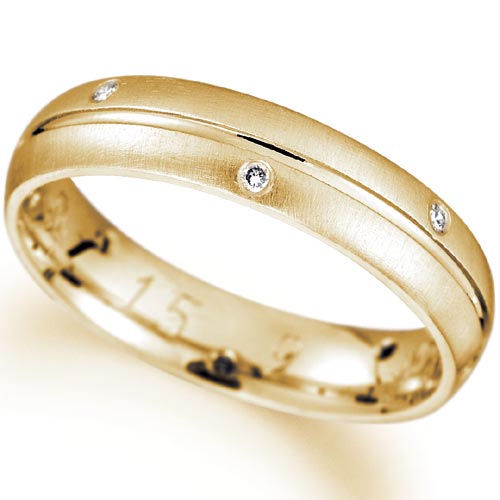 PH Rings 4mm Diamond Set Groove Court Wedding Band In 9 Carat Yellow Gold