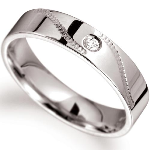 PH Rings 4mm Diamond Set Millgrain Wedding Band In 18 Carat White Gold