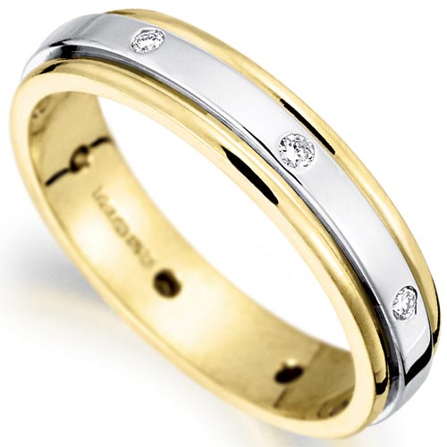 PH Rings 4mm Diamond Set Wedding Band In 18 Carat Yellow and White Gold